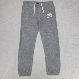 Roots Jogger Sweatpants Womens XS Gray Fleece Logo Drawstring Lounge Run gym